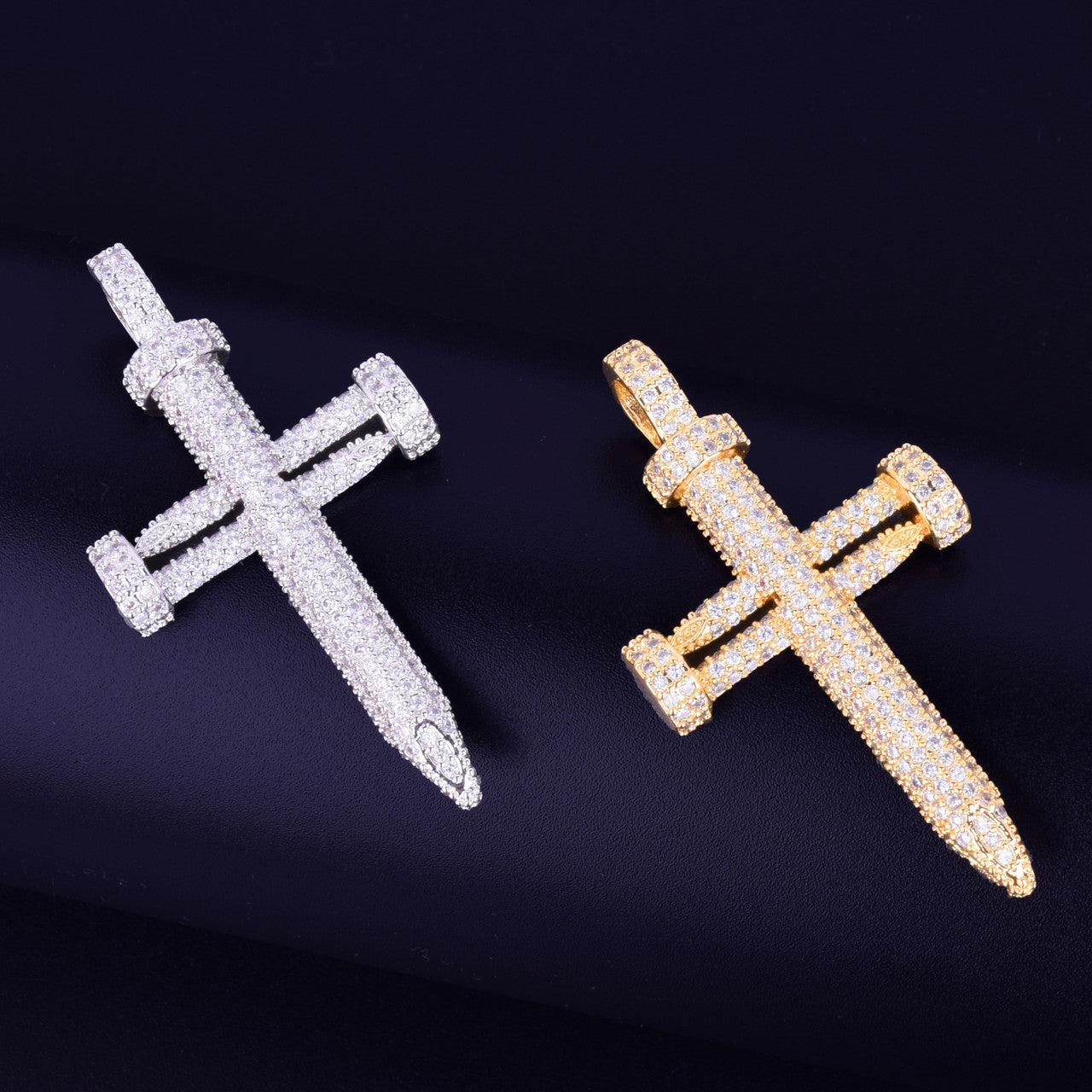 Radiant Grace | 18k Gold .925 Silver Flooded Crushed Ice Jesus Nail Cross Pendant