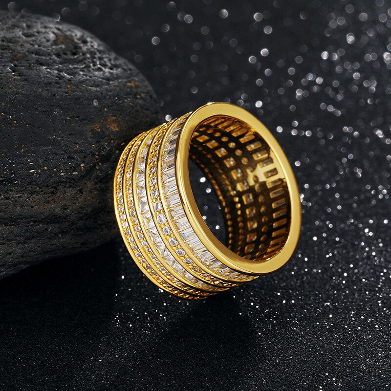 Mens 12mm Iced Baguette Multi Layered Drip Thick Pharaoh Blinged Out Rings