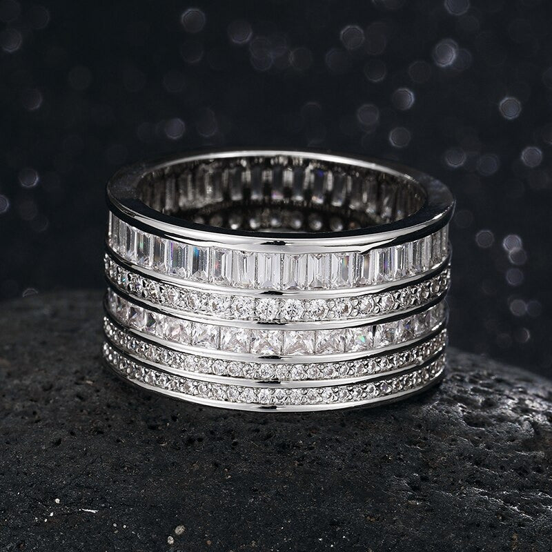 Mens 12mm Iced Baguette Multi Layered Drip Thick Pharaoh Blinged Out Rings