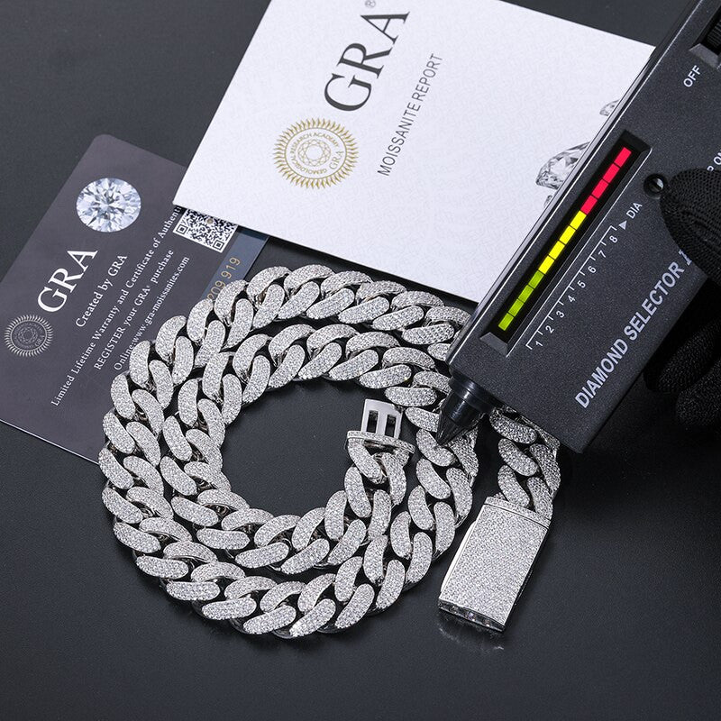 Mens Luxury Iced 8mm-20mm VVS Diamond 925 Solid Silver Hip Hop Miami Cuban Links