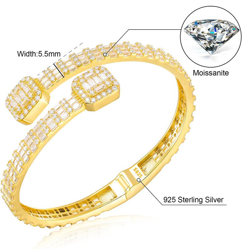 Genuine VVS Moissanite Diamond Hip Hop Baguette Bangle Iced Blinged Out Bracelets