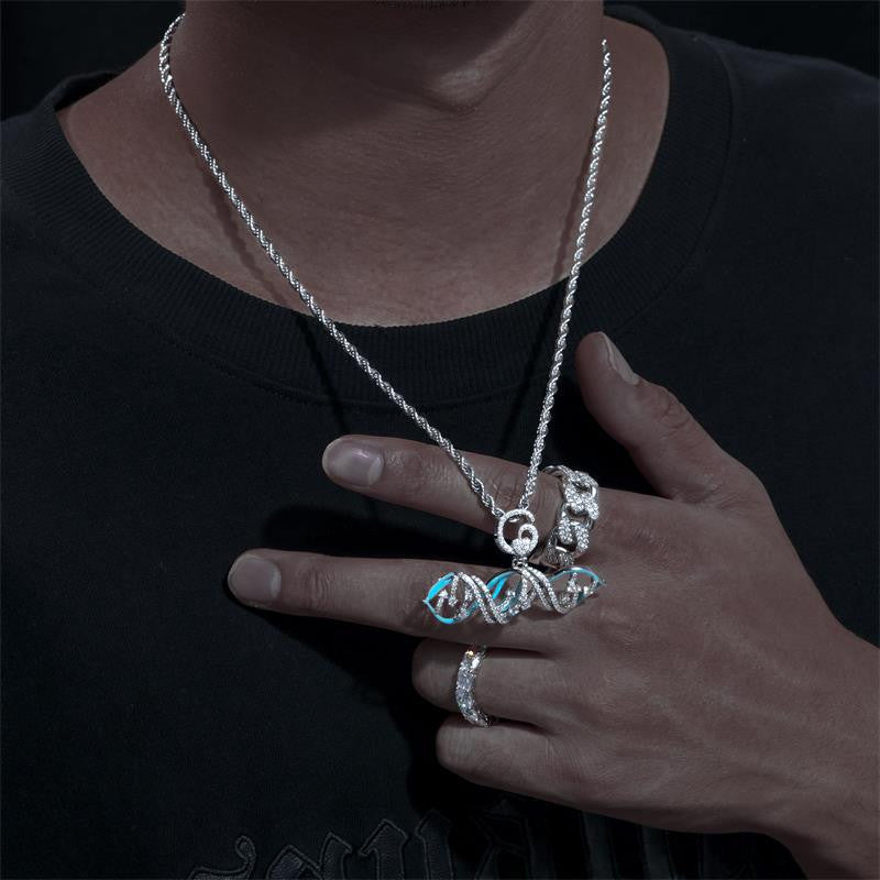 Flooded Ice Genuine VVS Diamond DNA Strand Solid 925 Sterling Silver Pendant