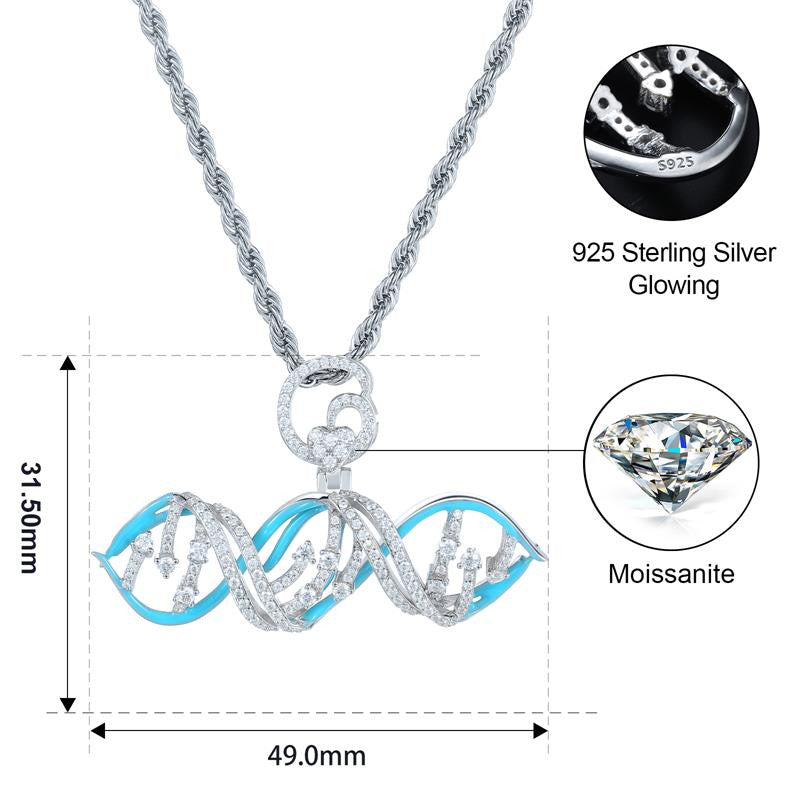 Flooded Ice Genuine VVS Diamond DNA Strand Solid 925 Sterling Silver Pendant
