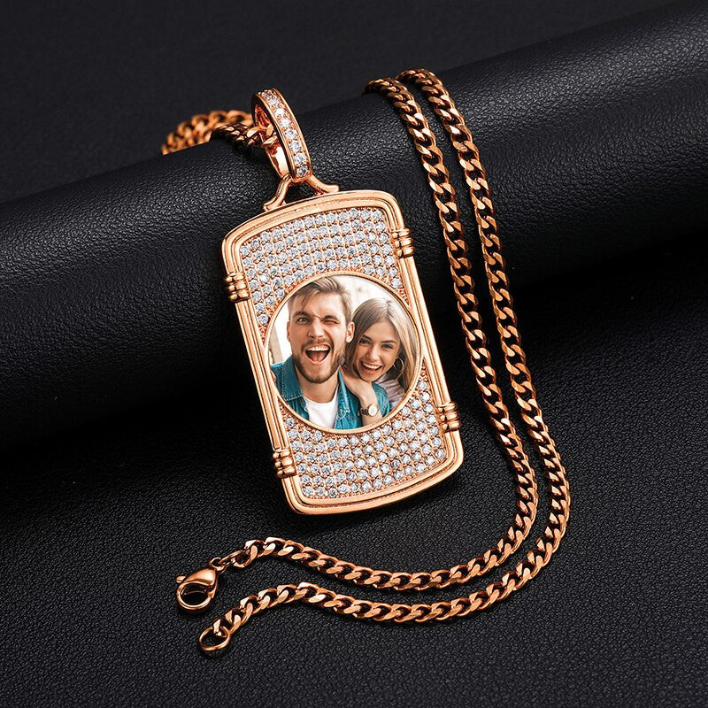 Solid 925 Silver Custom Photo VVS Diamond Picture Memory Hip Hop Chain Necklace