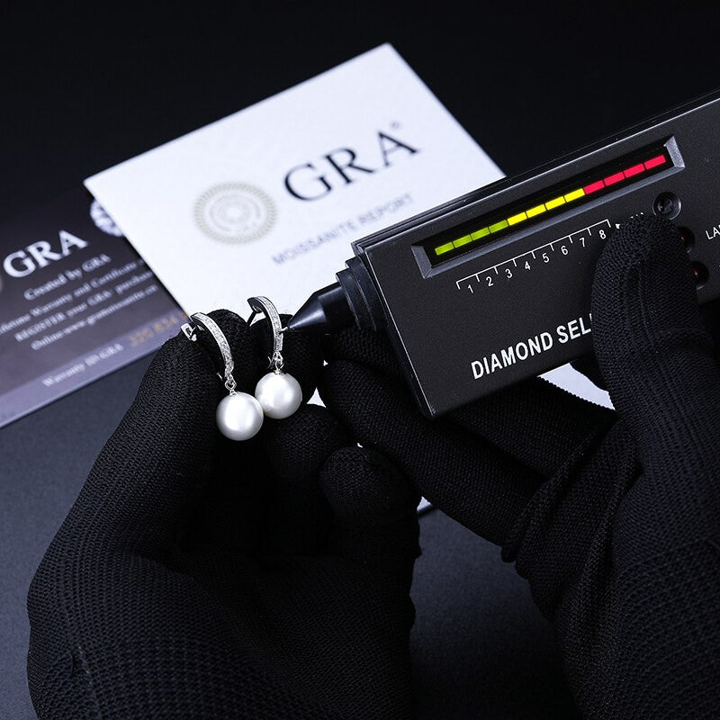 Genuine VVS Diamond Solid Sterling Silver Pearl Drop Dangle Bling Bling Earrings