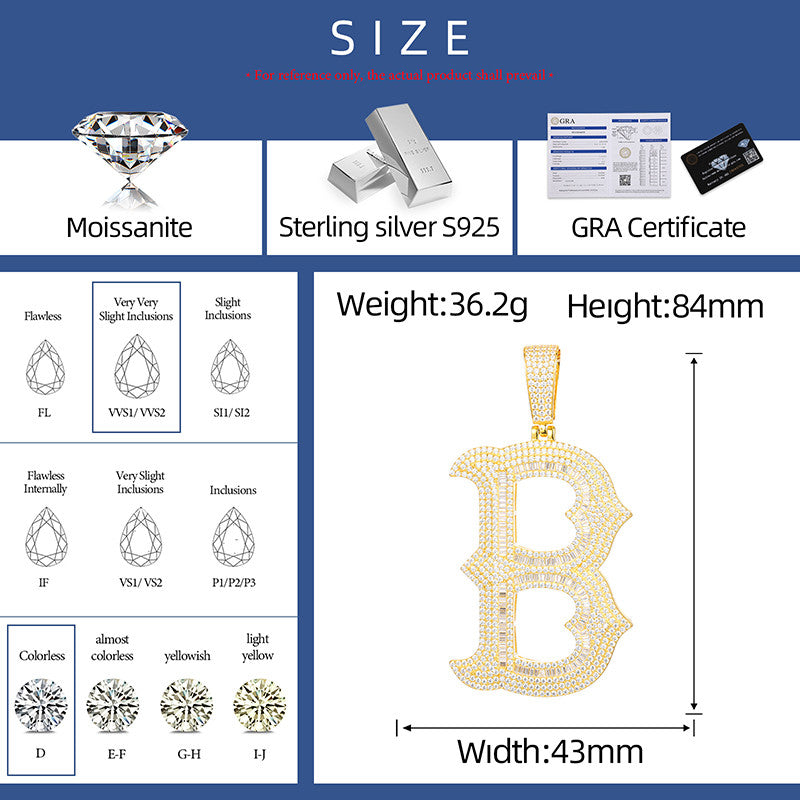 Brilliance Initial | Iced 925 Sterling Silver Moissanite Diamond Letter Hip Hop Pendant