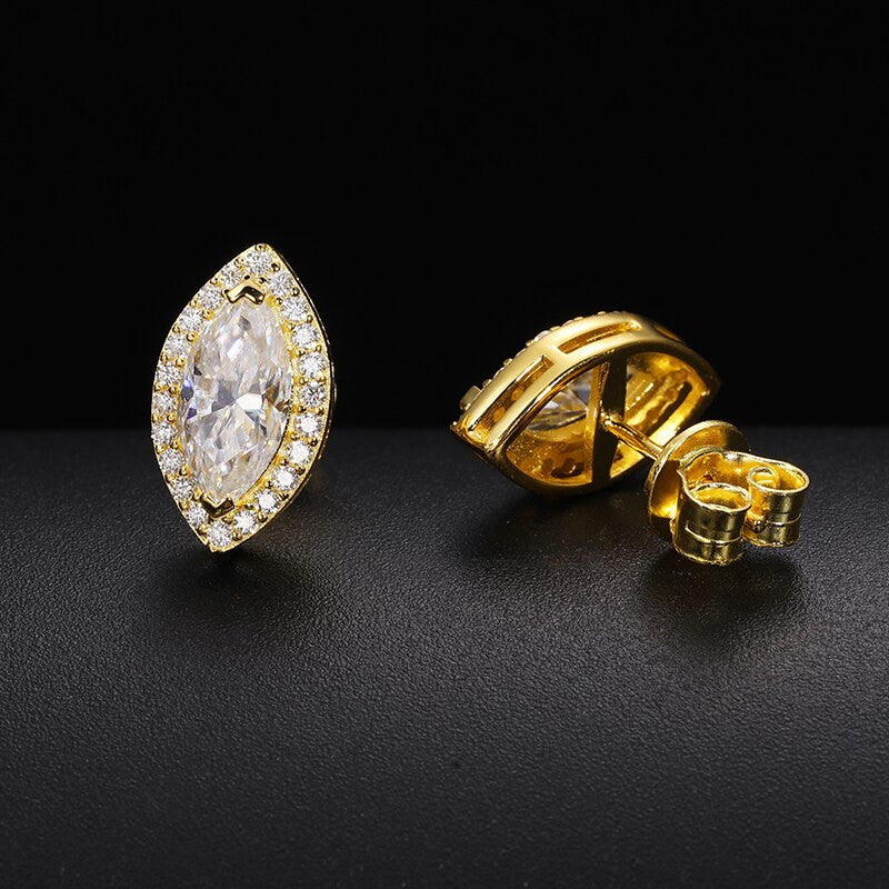 Solid 925 Sterling Silver Genuine VVS Diamond Stone Evil Eye Iced Blinged Out Earrings