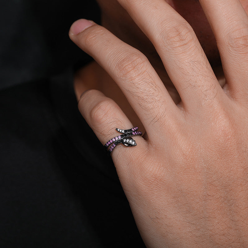 Black Mamba Coil Snake Solid 925 Silver Moissanite Adjustable Rings