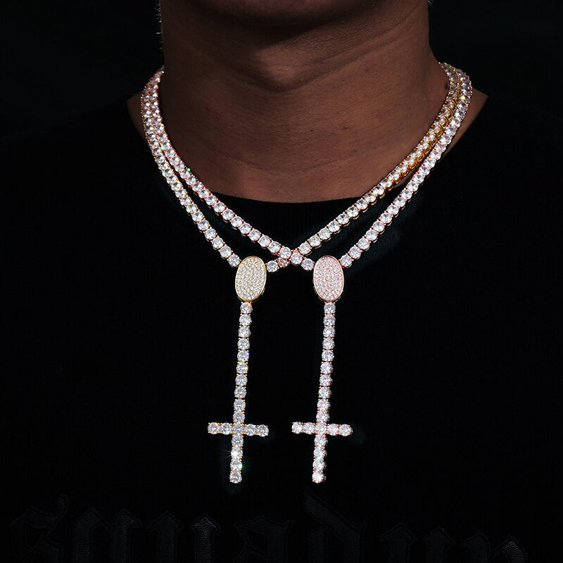 Flooded Ice Genuine VVS Lab Diamond Upside Down Peter Cross Hip Hop Chain Necklace