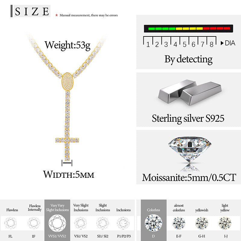 Flooded Ice Genuine VVS Lab Diamond Upside Down Peter Cross Hip Hop Chain Necklace