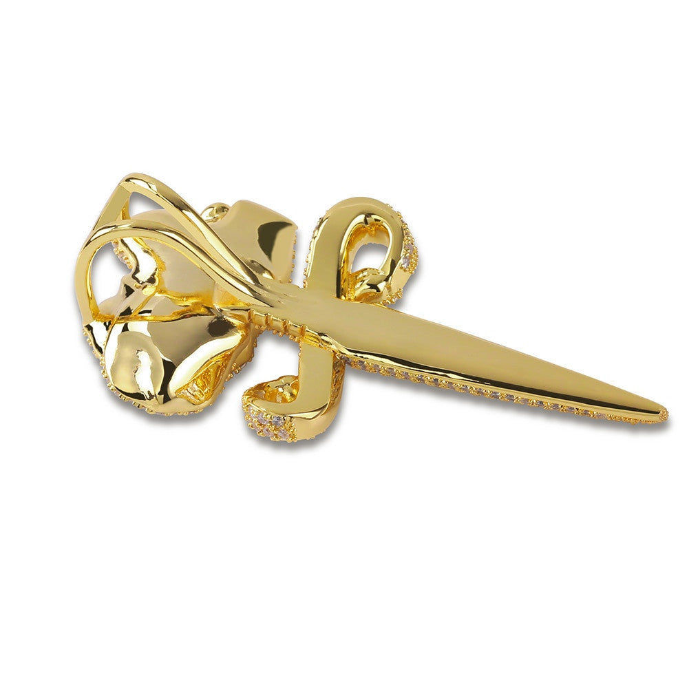 Love and War Flooded Ice Rose Flower Dagger 14k Gold 925 Silver Hip Hop Pendant Chain Necklace