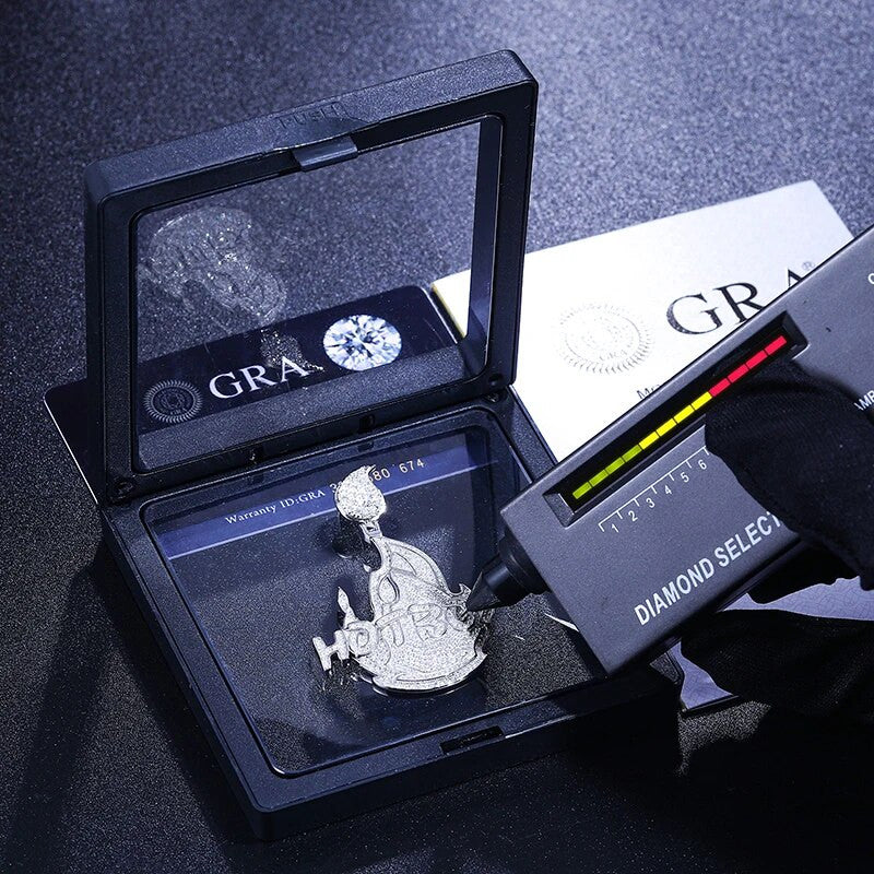 Hot Boy | Mens 925 Sterling Silver Moissanite Diamond Fire Flame Hip Hop Pendant Chain