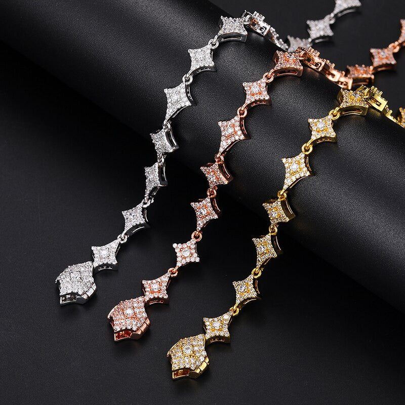 VVS Lab Diamond Solid Sterling Silver Stardust Star Studded Street Wear Bracelets