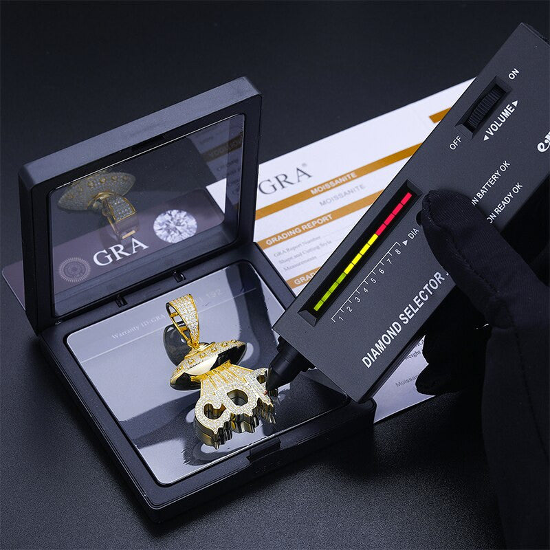 Mens 925 Solid Sterling Silver UFO Spaceship CDF Genuine VVS Diamond Pendant