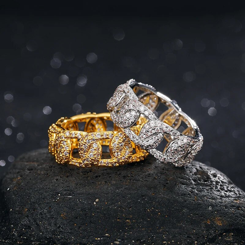 Mens 18k Gold 925 Silver Miami Cuban Link Chain Luxury Hip Hop Rings