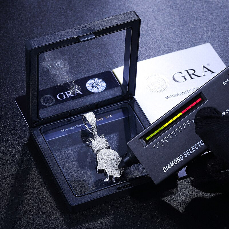 Mens Iced Blinged Out Hamsa Hand Kings Crown 925 Silver Genuine VVS Diamond Pendant