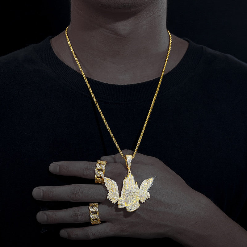 VVS Diamond The Wings Of Prayer Hands Hip Hop 925 Sterling Silver Hip Hop Chain Necklace