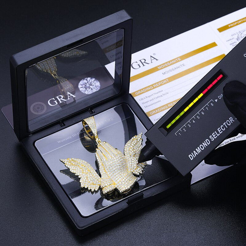 VVS Diamond The Wings Of Prayer Hands Hip Hop 925 Sterling Silver Hip Hop Chain Necklace
