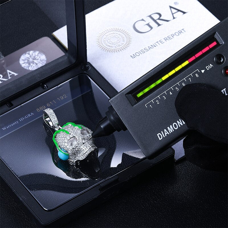 Glowing Genuine VVS Lab Diamond Music On My Mind Hip Hop Chain Skull Head Phones Pendant