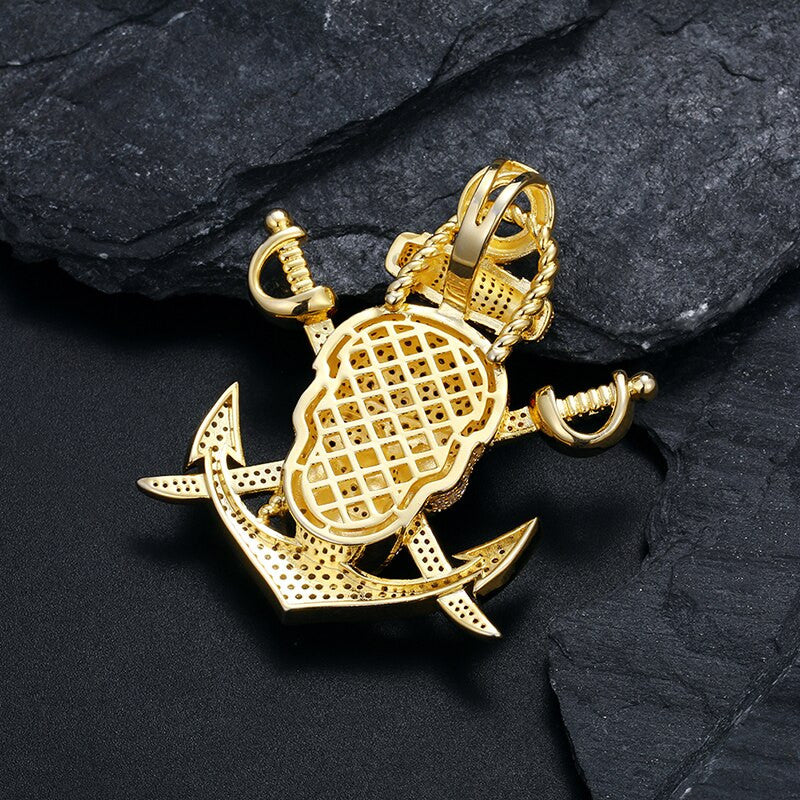 Mens Hip Hop Skull Sword One Eyed Willy Pirate Simulate Diamond Chain Pendants