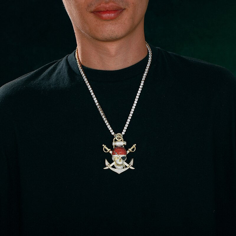 Mens Hip Hop Skull Sword One Eyed Willy Pirate Simulate Diamond Chain Pendants
