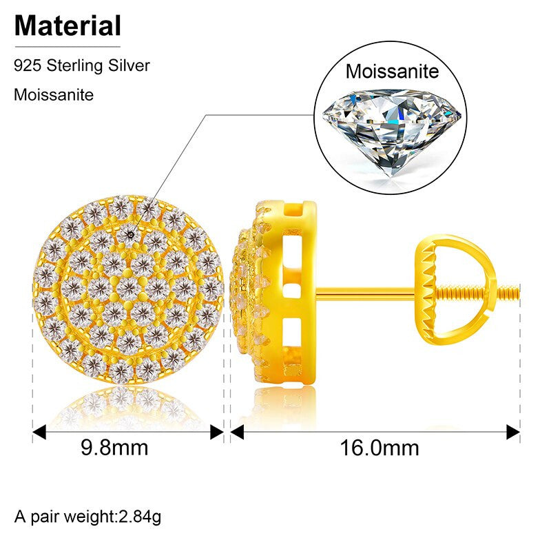 Genuine VVS Diamond Solid Sterling Silver Ice Cluster Hip Hop Earrings