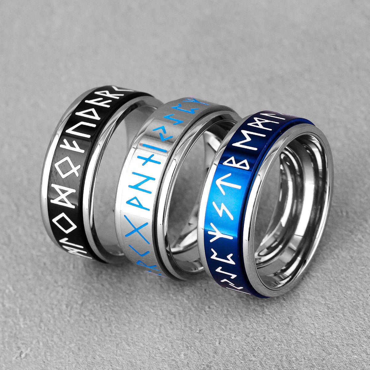 Mens No Fade Stainless Steel Luminous Nordic Viking Rotating Rings