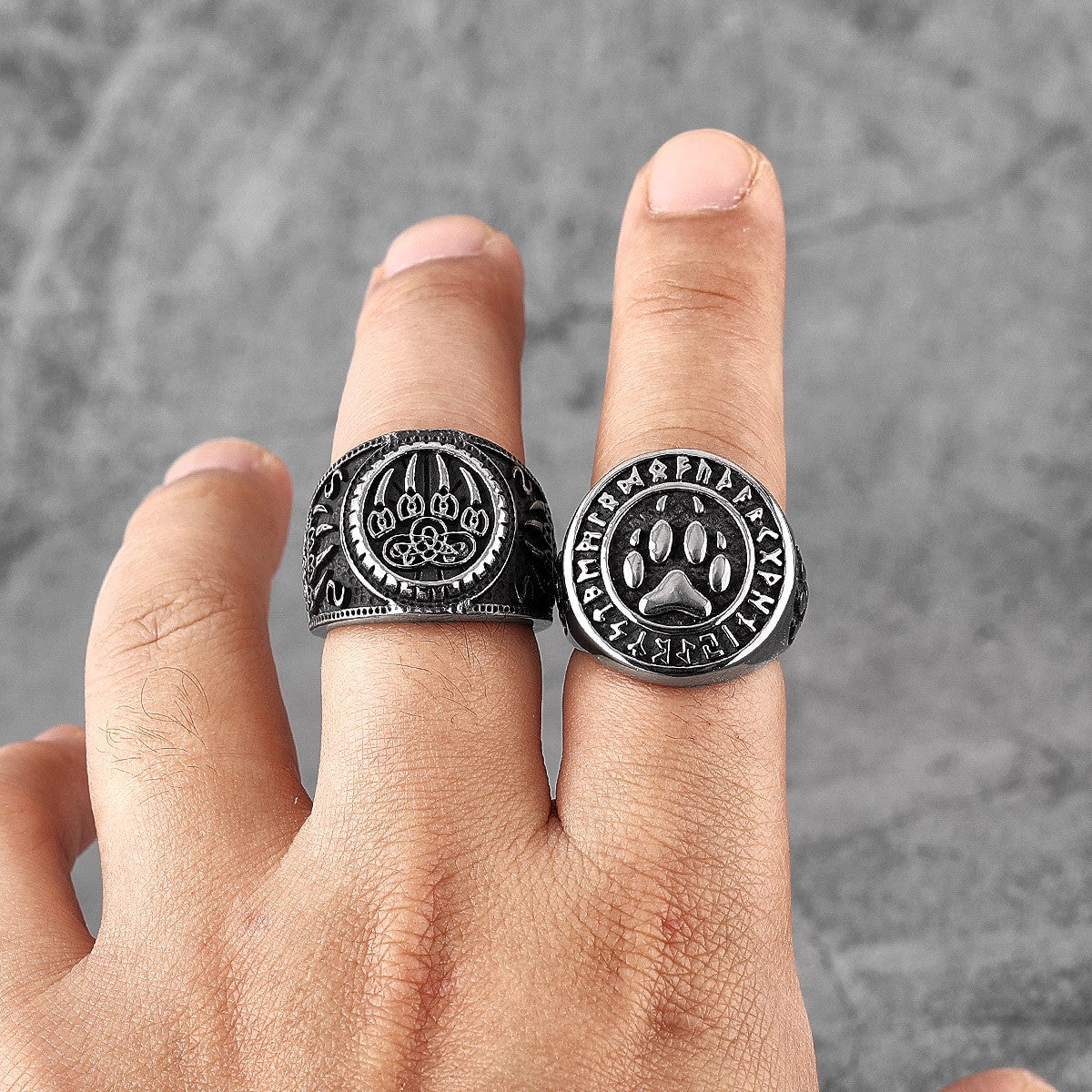 Mens Stainless Steel Norse Mythology Bear Tribe Tribal Paw Rings
