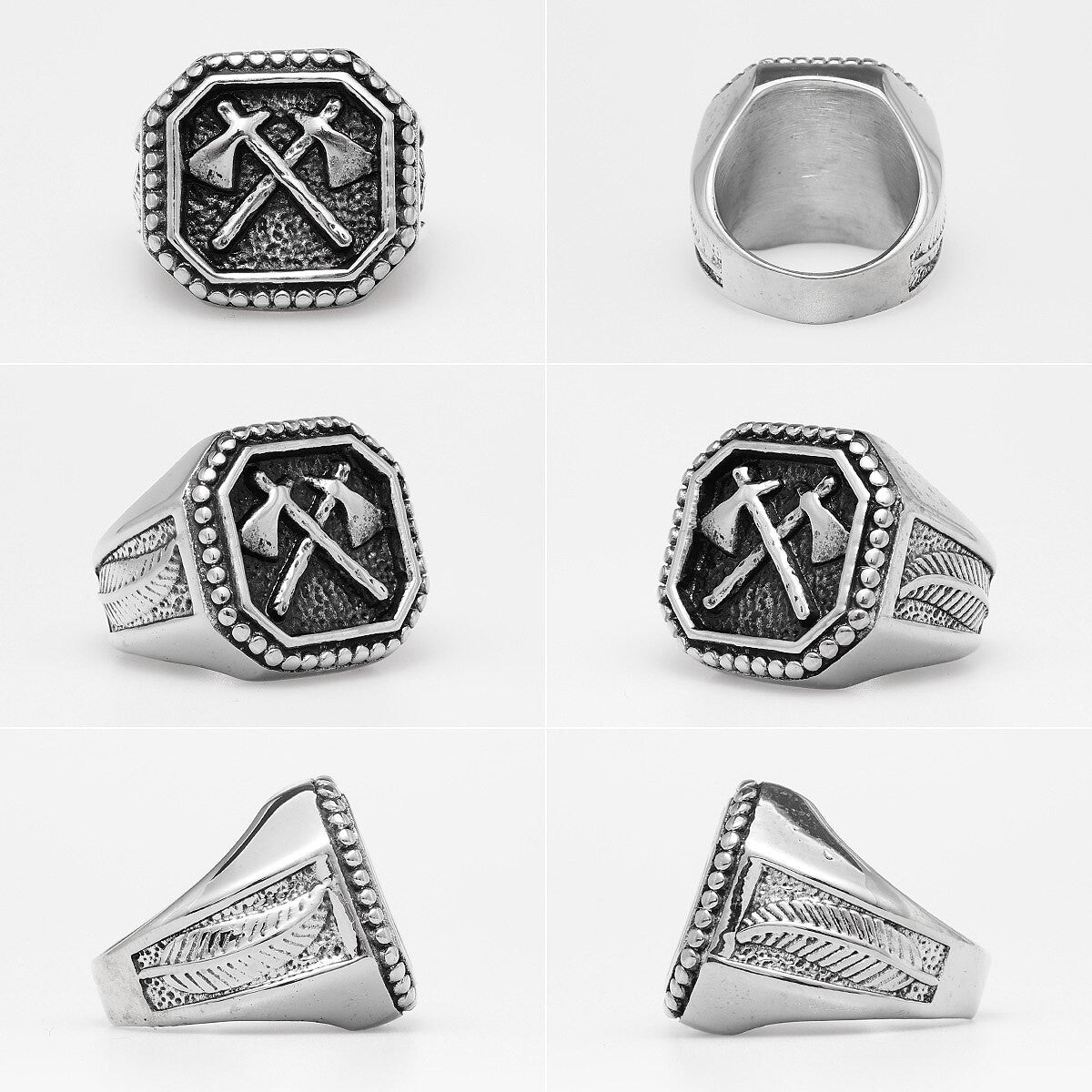 Mens No Fade Stainless Steel Double AXE Street Wear Unique Style Rings