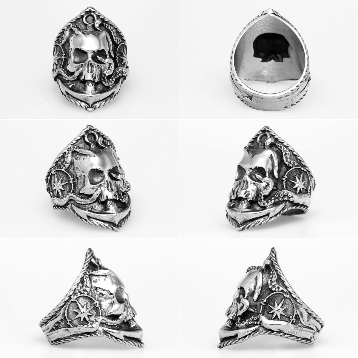 Mens Stainless Steel Dr Octopus Pirate Ghost Skull Anchor Street Wear Rings