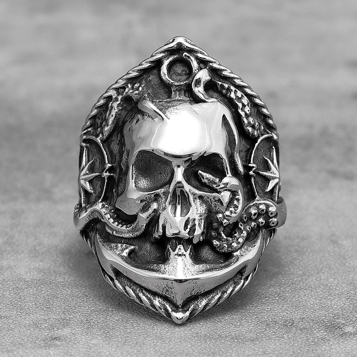 Mens Stainless Steel Dr Octopus Pirate Ghost Skull Anchor Street Wear Rings