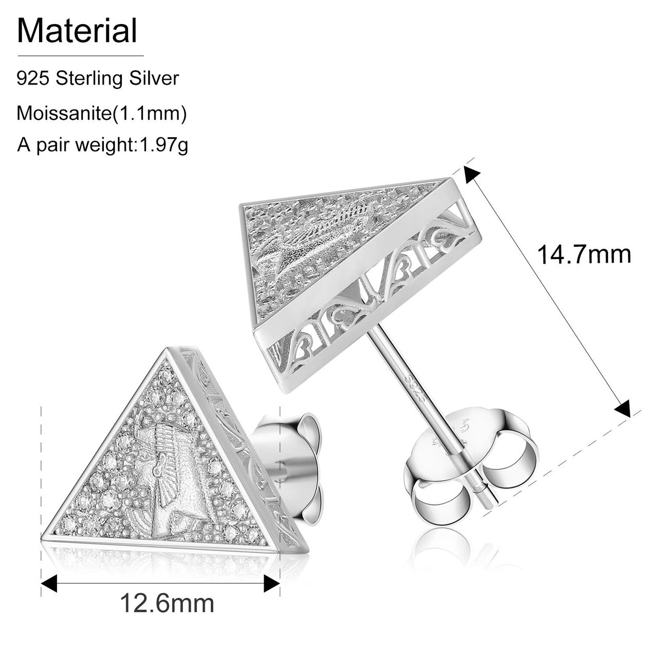 Ancient African Pyramid Pharaoh D Color VVS Diamond Solid 925 Hip Hop Earrings