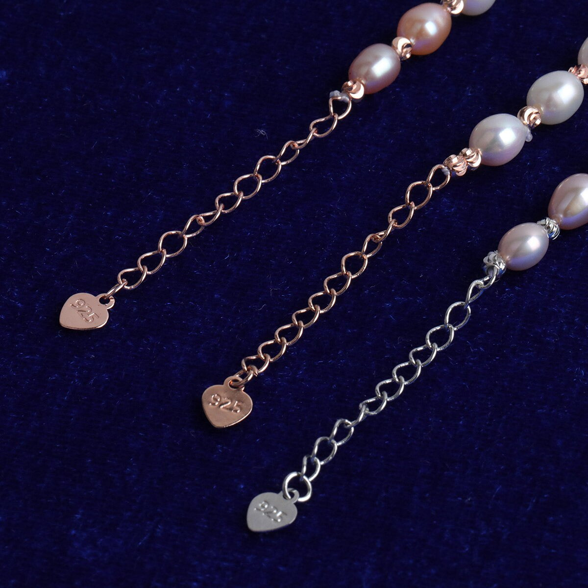 Ladies Casual High Fashion 925 Sterling Silver Rose Yellow Gold Pearl Bracelet