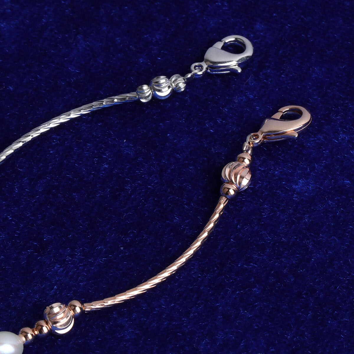 Ladies Street Wear High Fashion .925 Sterling Silver Rose Gold Designer Cut Pearl Bracelets