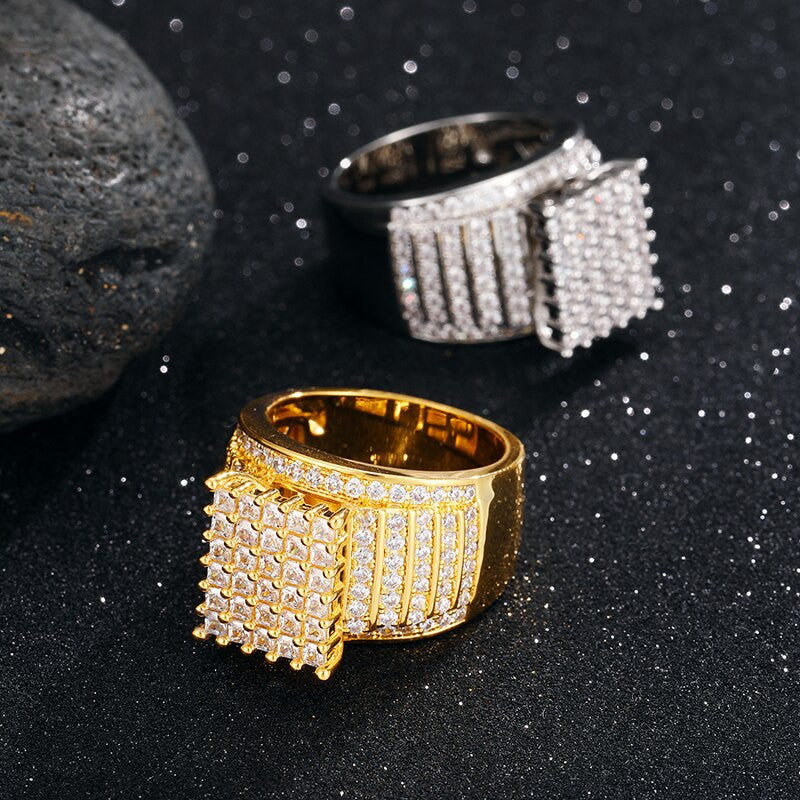 Mens Super Star Studded 18k Gold 925 Silver Hip Hop Micro Pave Rings