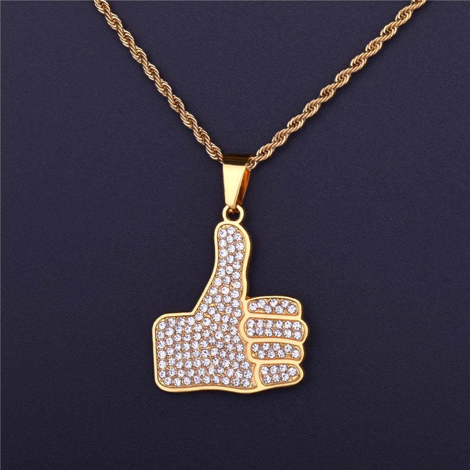 Thumbs Up | AAA Simulate Diamond Stone 14k Gold Hip Hop Pendant Chain