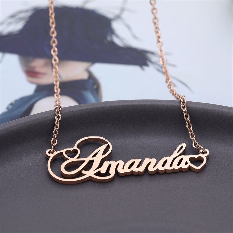 Ladies High Fashion Personality Custom Cursive Heart Stainless Steel Necklace