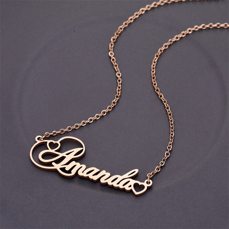 Ladies High Fashion Personality Custom Cursive Heart Stainless Steel Necklace