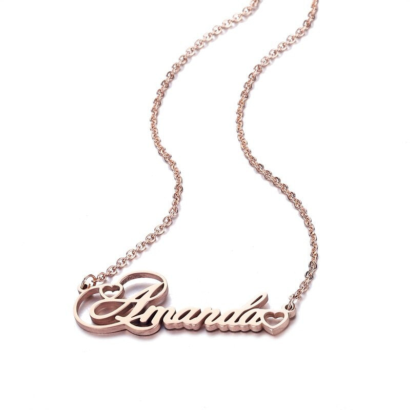 Ladies High Fashion Personality Custom Cursive Heart Stainless Steel Necklace