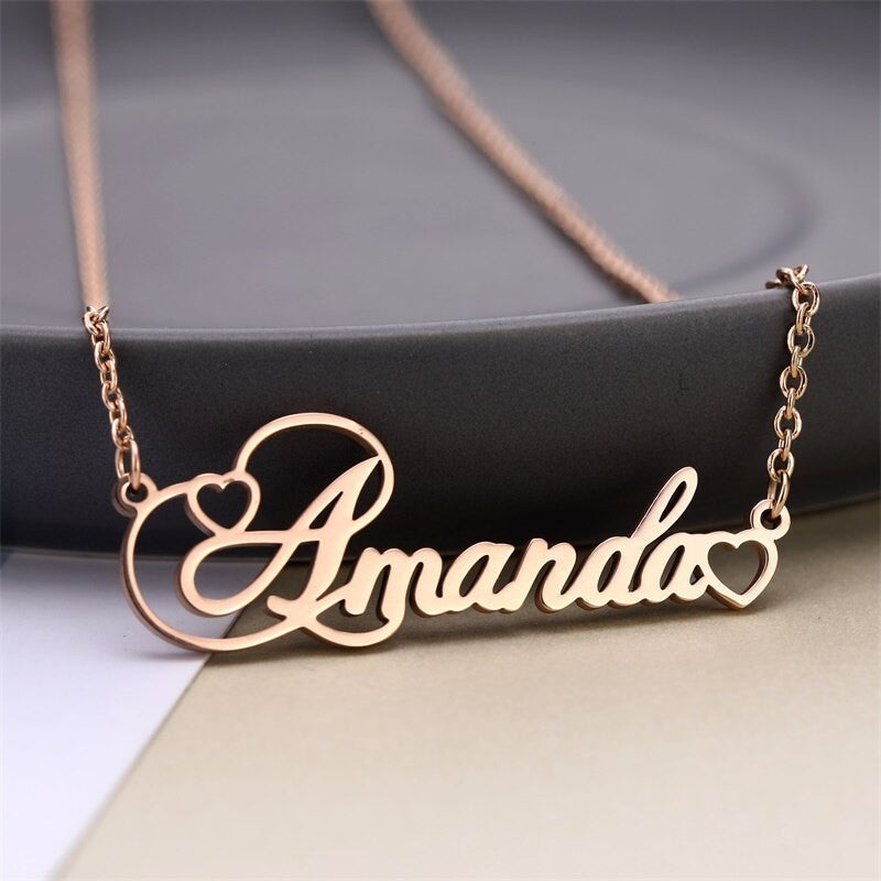 Ladies High Fashion Personality Custom Cursive Heart Stainless Steel Necklace thumbnail
