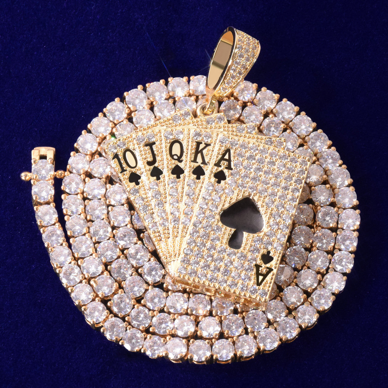 Royal Flush Poker Ace Hip Hop 24k Gold 925 Silver Hip Hop Chain Pendant