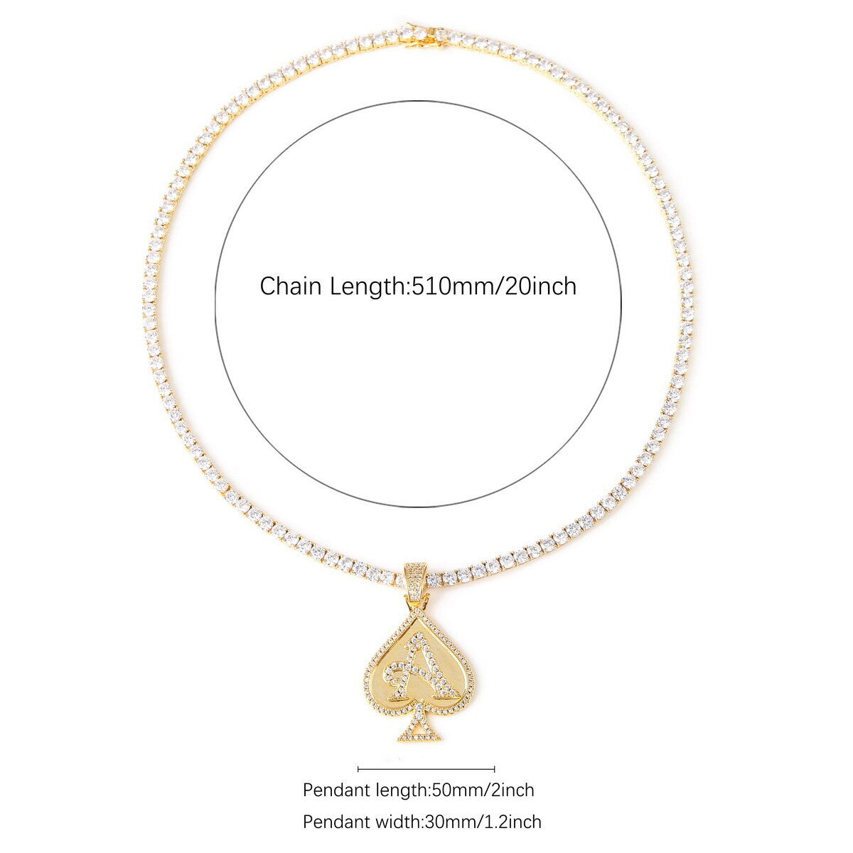 Ace Of Spades Gold Silver Rose Gold Poker Cards Hip Hop Pendant Chain Necklace