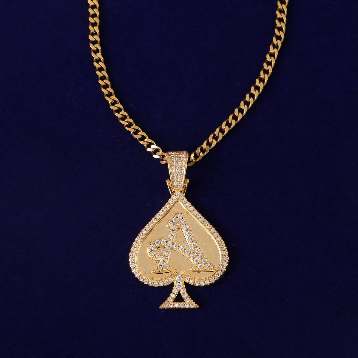 Ace Of Spades Gold Silver Rose Gold Poker Cards Hip Hop Pendant Chain Necklace