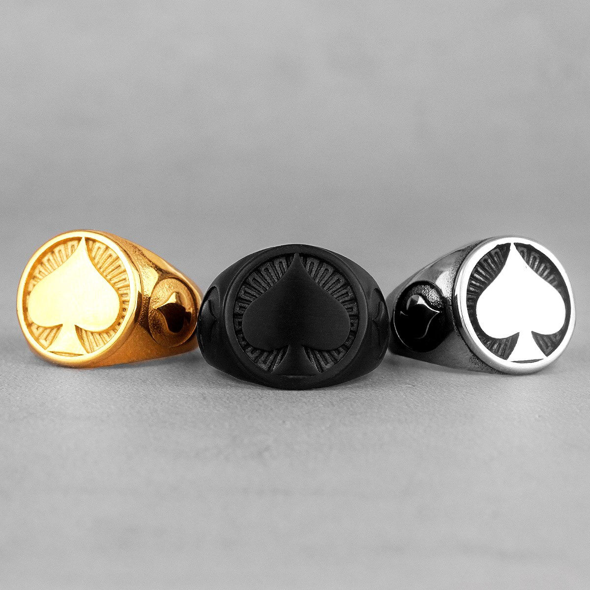 No Fade Stainless Steel Poker Spades Good Luck Street Wear Rings