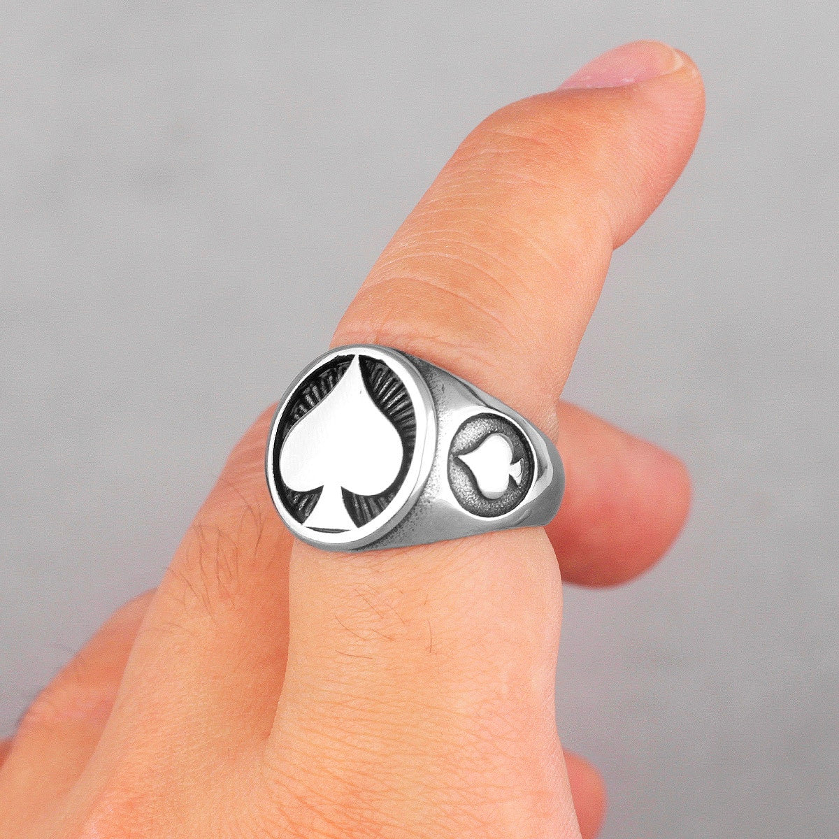 No Fade Stainless Steel Poker Spades Good Luck Street Wear Rings