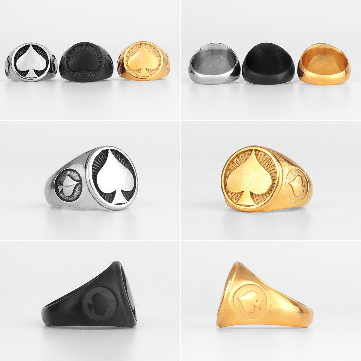 No Fade Stainless Steel Poker Spades Good Luck Street Wear Rings