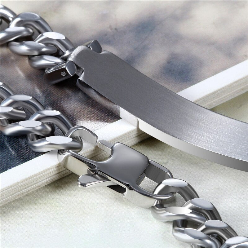 High Fashion No Fade ID Tag Style Cuban Link Stainless Steel Link Bracelets