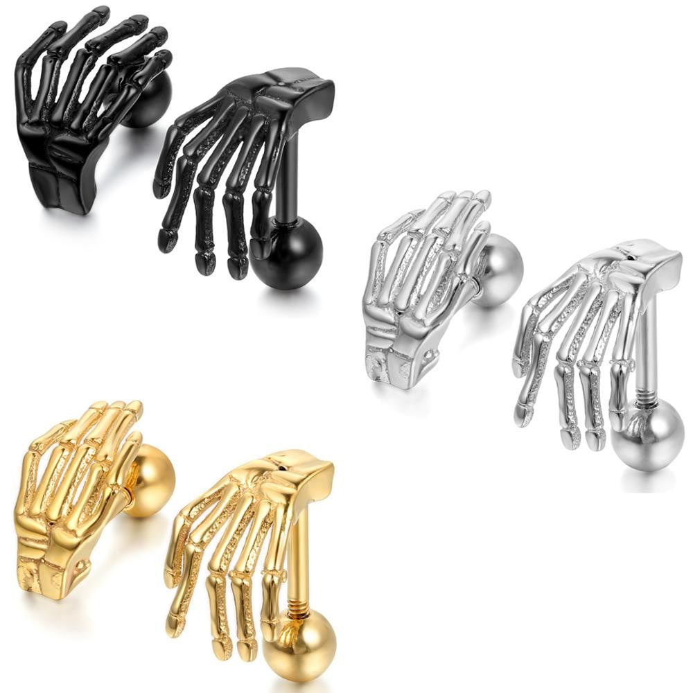 Stainless Steel Claw Hand 14k Gold Black Silver Screw Back No Fade Earrings