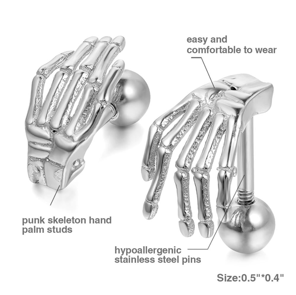 Stainless Steel Claw Hand 14k Gold Black Silver Screw Back No Fade Earrings