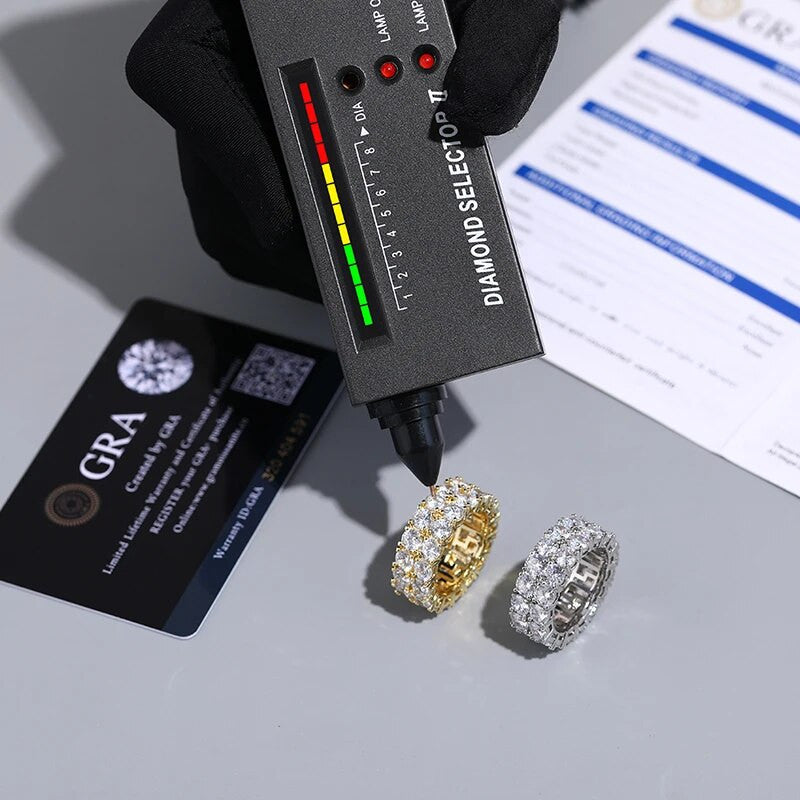 Mens Double Row Solid 925 Sterling Silver VVS Diamond Hip Hop Rings